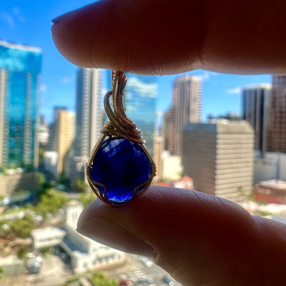 14k Gold Filled Blue Sapphire Necklace Pendant